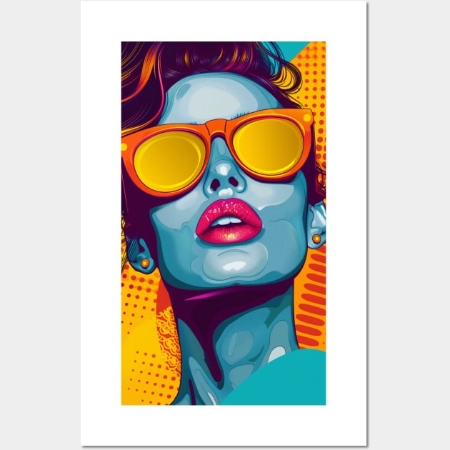 Pop Art Woman Orange Glasses Wall Art by JunkyDotCom